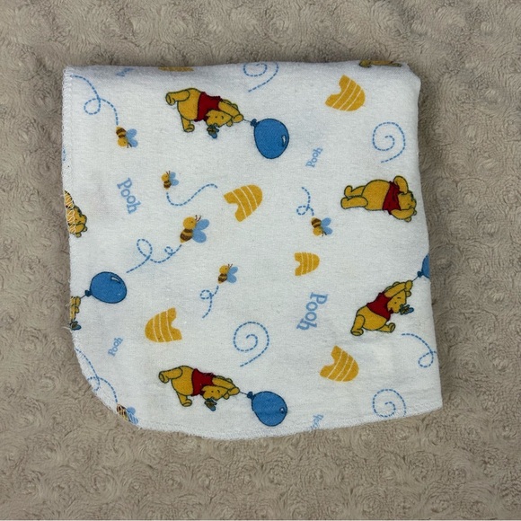 Disney Baby Winnie the Pooh Bear Receiving Blanket Balloon Blue White Flannel - Picture 1 of 5